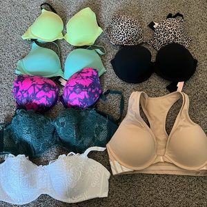 8 bras all 32D
6 Victoria’s Secret pink
2 adore me